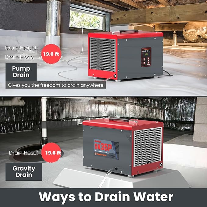 Abestorm Crawl Space Dehumidifiers with Pump and Hose, 70 PPD Compact Portable Commercial Dehumidifier Up to 1,000 sq. ft. Auto Defrost, Memory Starting Crawlspace dehumidifiers
