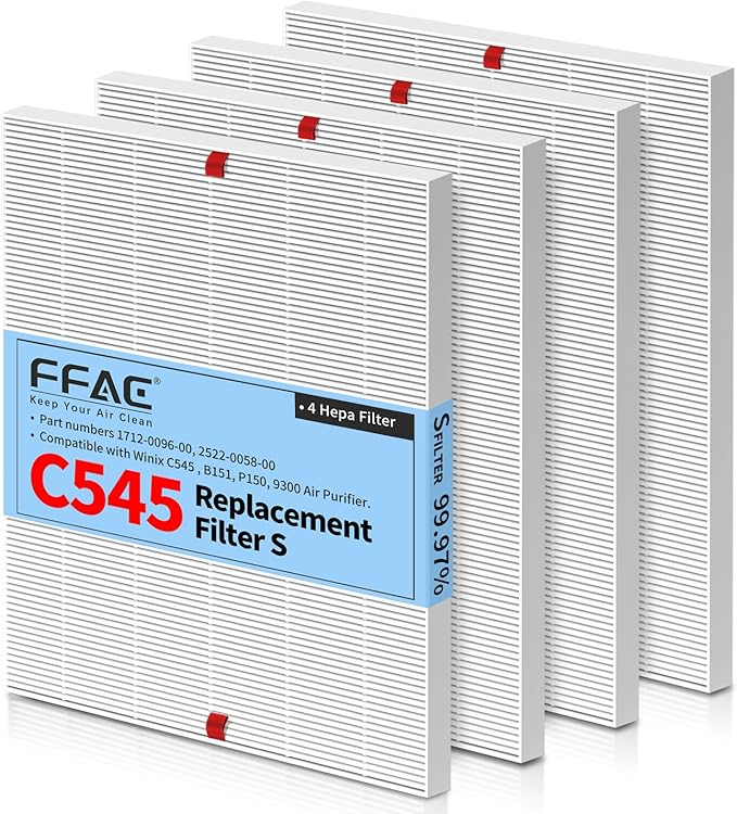 4 Pack C545 HEPA Filter for Winix C545 Air Purifier Compatible with Winix C545 Replacement Filter Type S, H13 Ture HEPA Filter Part No.1712-0096-00