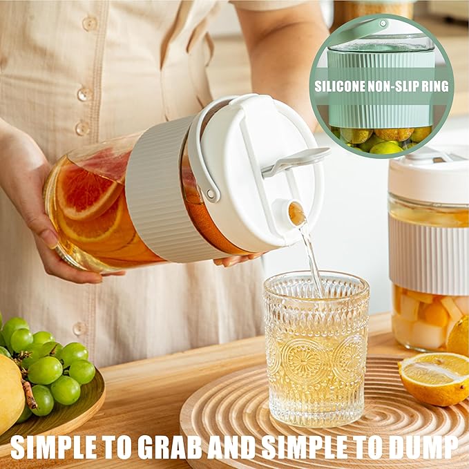 2-Pack Glass Mason Jar Water Pitcher with Lids, 54FL OZ (1600ML) - Large Wide Mouth, Pour Spout & Handle for Cold Brew Tea, Iced Coffee & Cold Drinks - Ideal for Refrigerators & Kitchens