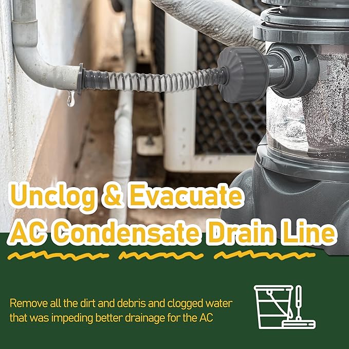 A/C Drain Lines Cleaner Tool in Wet Vac Attachment To Unclog And Evacuate, ABS Plastic Vacuum Hose Compatiable With Most PVC Pipe Sizes, Easy To Use, Grey