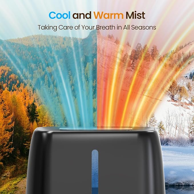 6L Top Fill Ultrasonic Humidifier - Cool and Warm Mist for Bedroom, Baby, Large Rooms & Plants, Smart Humidity Control, Aroma Diffuser, Night Light, 12H Timer, Quiet, Black