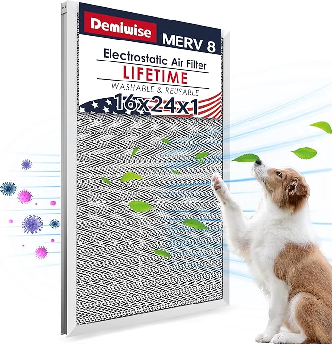 16x24x1 Lifetime Electrostatic Air Filter, MERV 8 Reusable Aluminum AC/HVAC Furnace Filter, Washable Permanent Air Filter, Easy to Clean, Healthier Home/Office (Actual Size:15.75x23.5x0.86)