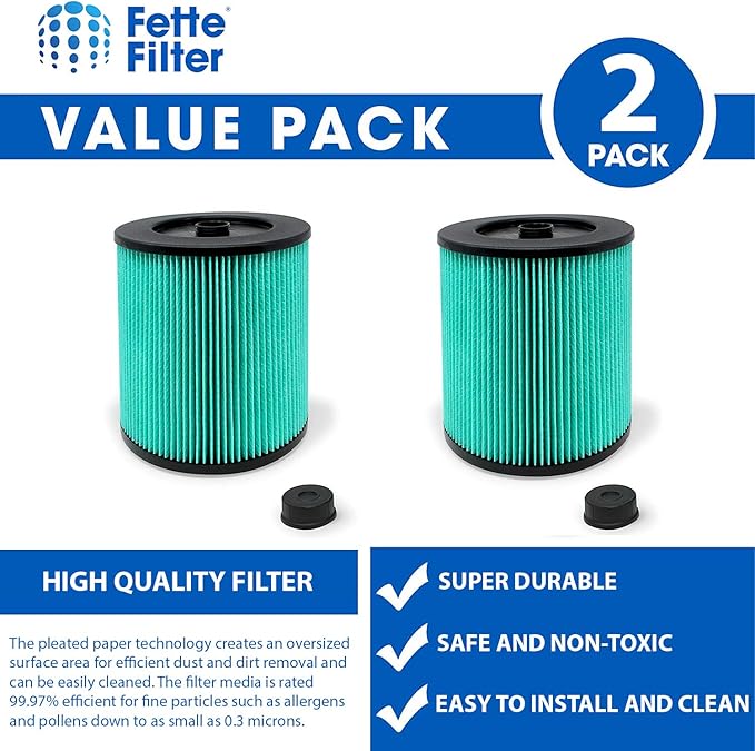 17912 & 9-17912 Hepa Replacement Filter Compatible Craftsman High Efficiency Particle Hepa Filter for Shop Vacuums 5 Gal Plus Part # 17912 & 9-17912 Pack of 2 Includes Filter & Locking Nut