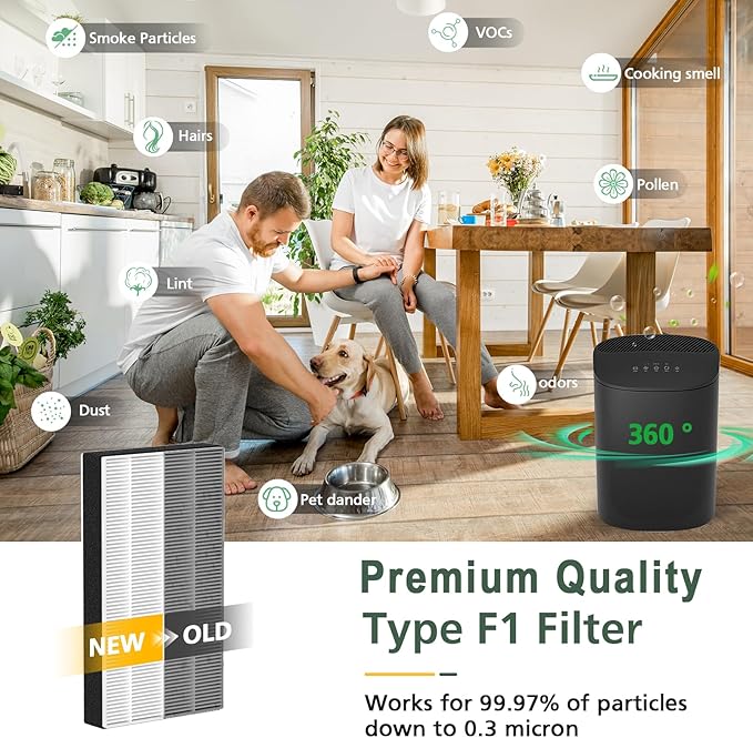 3 Pack F1 Filter Replacement Compatible with 3M Filtrete Room C01 T02 Air Purifier for Models FAP-C01-F1, FAP-T02-F1, FAP-C01BA-G1, FAP-T02WA-G1 and FAP-ST02N, F1 HEPA Replacement Filter