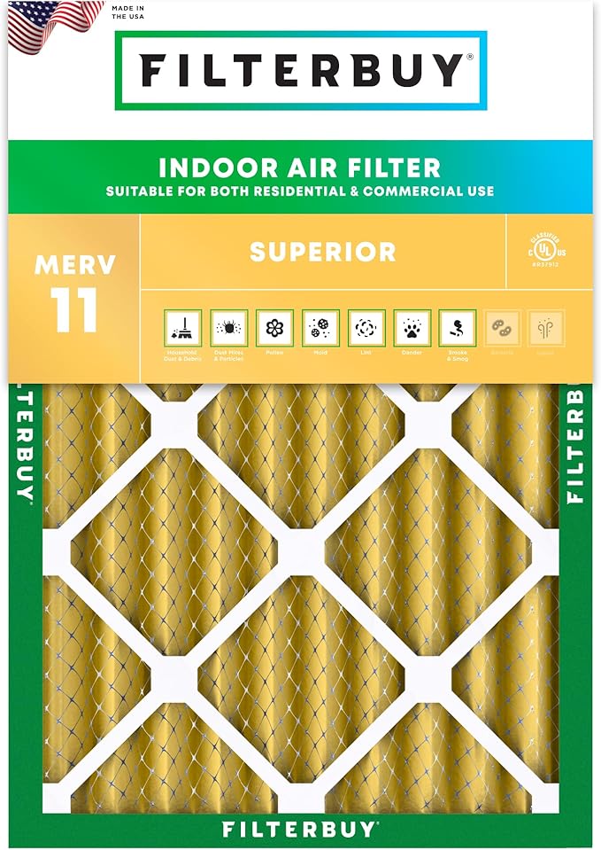Filterbuy 15x20x4 Air Filter MERV 11 (MPR 1200) Allergen Defense Replacement (1-Pack), Electrostatic Pleated HVAC AC Furnace Filters, Made in USA (Actual Size: 14.50 x 19.50 x 3.63)
