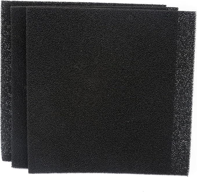 Cut to Fit Activated Carbon Media Pad, Pre Filter Carbon Sponge for Aquarium, Fish Tank, Pond, Reef Canister (9.8 x 9.8 x 0.4 inch 3pcs)