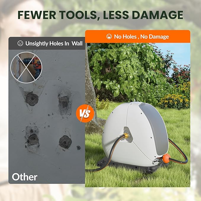 Giraffe Tools Ground Mounted Retractable Hose Reel 5/8 Inch x 92FT, Heavy Duty Automatic Rewind Garden Hose Reel, with Flexible Swivel Base for Lawn, Concrete Floor