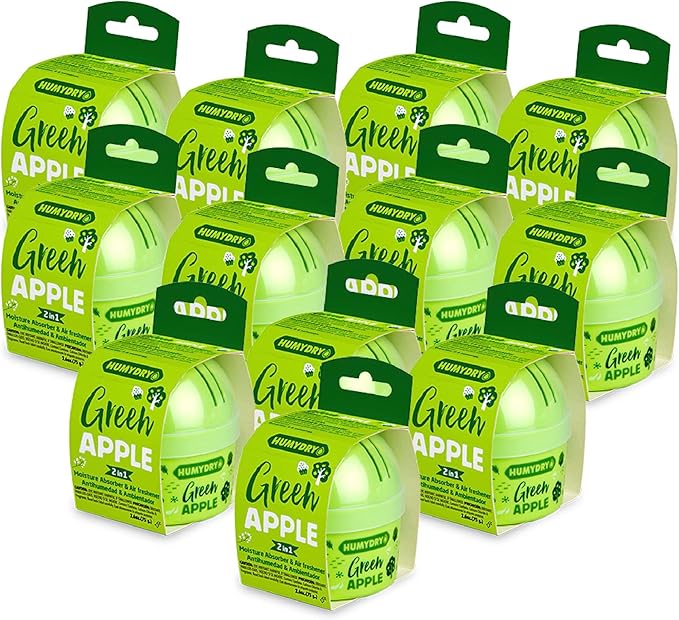 HUMYDRY® - Pack of 12 Mini Units - Dehumidifier and Air Freshener - 2.6 oz - Moisture Absorbers - Prevents bad odors - Green Apple Scent - For small spaces