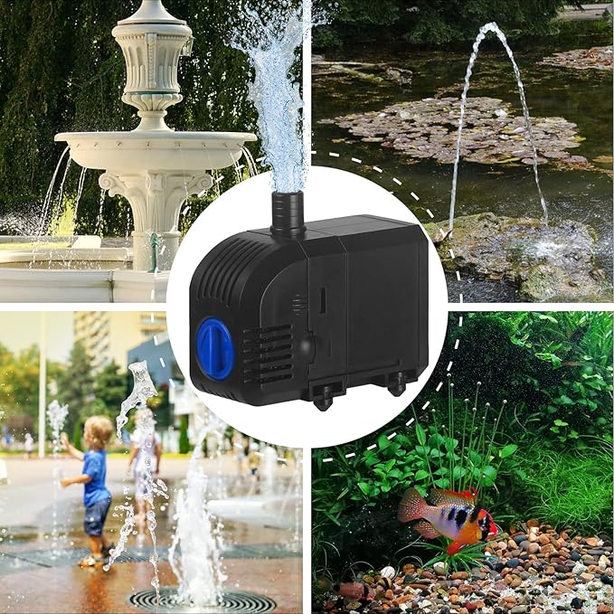 TARARIUM Submersible Pump 160GPH Small Fountain Water Pump 8W for Aquarium Fish Tank, Pond, Fountain, Hydroponics （600L/H）