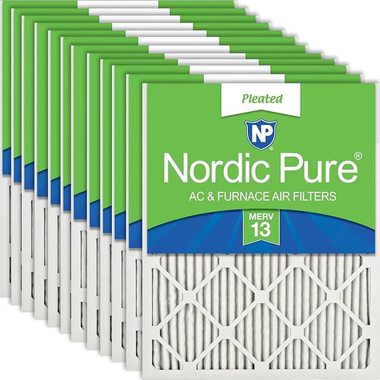 Nordic Pure 16x20x1 (15 1/2 x 19 1/2 x 3/4) Pleated MERV 13 Air Filters 12 Pack