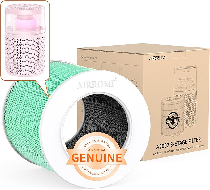 AIRROMI A2002 HEPA Air Purifier Replacement Filter, 3-In-1 Original Filter, Remove 99.97% of 0.3 Micron Particle Green Vocs (1pcs)