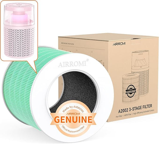 AIRROMI A2002 HEPA Air Purifier Replacement Filter, 3-In-1 Original Filter, Remove 99.97% of 0.3 Micron Particle Green Vocs (1pcs)