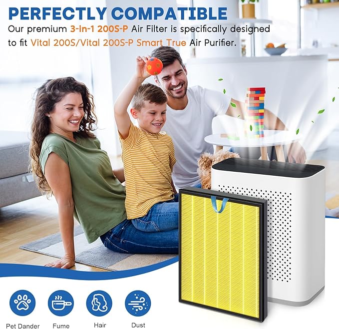 Vital 200S Air Filter Replacement for Vital 200S and 200S-P Air Purifier, 3-in-1 H13 True Replacement Filter, Activated Carbon Air Purifier Pre-Filter, 2 PC, Yellow
