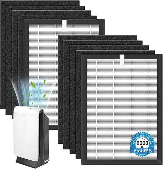 ProHEPA 9000 Replacement Filter Compatible with VEVA 9000 Air Puri-fiers, 2 Pack HEPA Replacement Filters & 8 Activated Carbon Pre-Filters