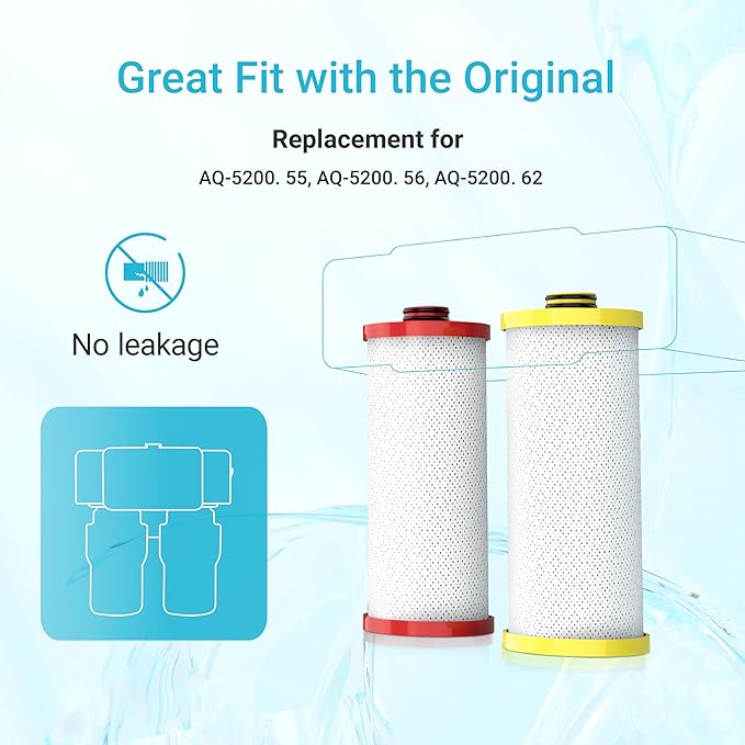 AQUA CREST WF52-R Replacement for Aquasana® AQ-5200R Under Sink Water Filter, Aquasana® Filter Replacement, 500 Gallons Filter Life, Reduce 99% of Chlorine, Taste and Odor, 2 Count