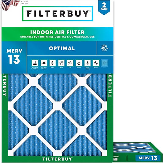 Filterbuy 12x16x1 Air Filter MERV 13 (MPR 1900) Health Defense Replacement (2-Pack), Electrostatic Pleated HVAC AC Furnace Filters, Made in USA (Actual Size: 11.50 x 15.50 x 0.75)