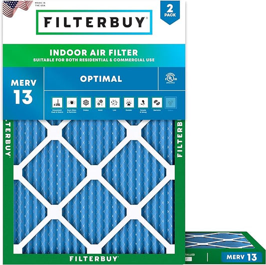 Filterbuy 28x30x1 Air Filter MERV 13 (MPR 1900) Health Defense Replacement (2-Pack), Electrostatic Pleated HVAC AC Furnace Filters, Made in USA (Actual Size: 27.75 x 29.75 x 0.75)
