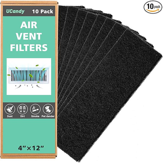 4"x12" Activated Carbon Air Vent Filters for Home, Floor Vents Filters, Floor Registers Filters,10 Pcs Charcoal Vent Filter (Black)