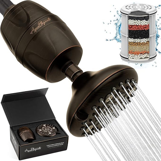 Aqua Elegante High Pressure Shower Head & Filter - Adjustable Water Saving Showerhead For Low Flow Showers With Bath Filters To Remove Chlorine, 1.8 GPM - Oil-Rubbed Bronze & California Certified