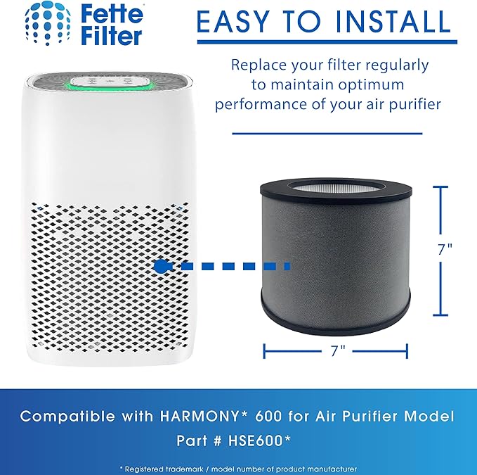 Fette Filter - HSE600 Replacement H13 True HEPA Filter Compatible with HARMONY 600 for Air Purifier Model HSE600 4-stage filtration system. Includes 2 Replacement Filter.