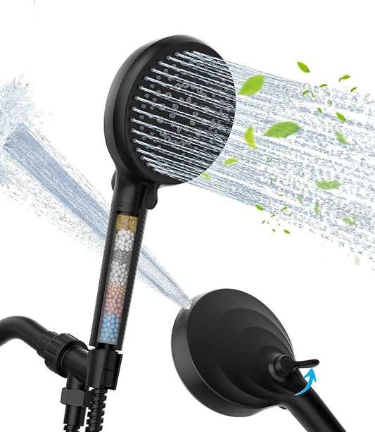 Filtered Shower Head with Handheld, 10 Spray Mode High Pressure Shower Head with Filters, Shower Filter Head for Hard Water, Powerful Spray for Cleaning, 2 Replaceable Filters Included, Black