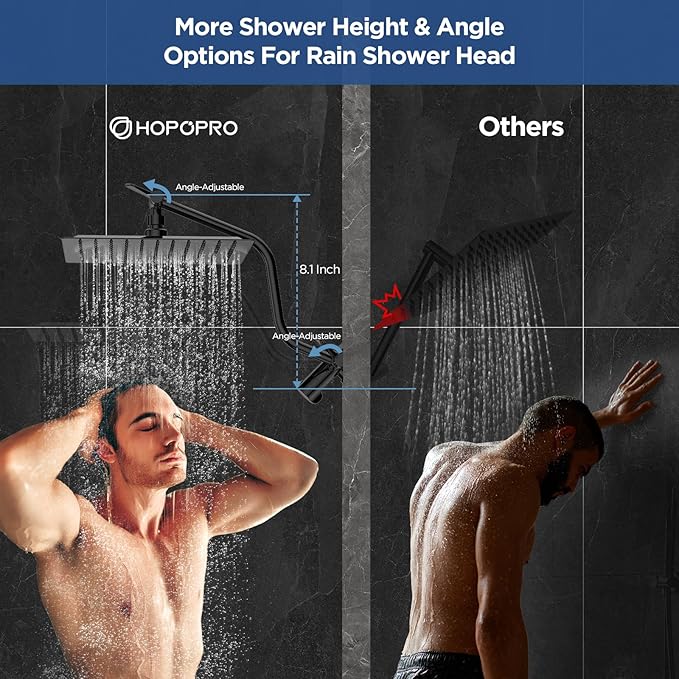 HOPOPRO 10” All Metal Rainfall Shower Head Combo with Handheld Spray, High Pressure Showerhead Combination, Adjustable Dual Showerheads with Extension Arm, Full-Body Coverage Shower Experience, Black