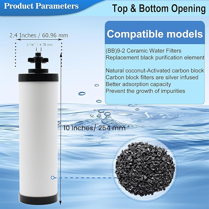 【Upgraded】Virego Ceramic Filter Silver Infused, Replacement for BB9-2 Water Filter, Repeatable Cleaning Filters Compatible with Berkey Gravity Filtration System, Certified by NSF/ANSI 42 (Pack of 2)