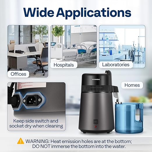 VIVOHOME Water Distiller Countertop 1.6 Gallon/6L 900W Distilled Water Machine with Smart Switch Purifier Filter for Home Office, Black