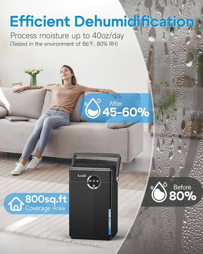 Small Dehumidifier with Drain Hose, Portable Dehumidifier for Bathroom, 118oz Dehumidifiers for Home 800 sq ft with 7 Colorful Light, Quiet Dehumidifiers for Bedroom RV Closet Basement