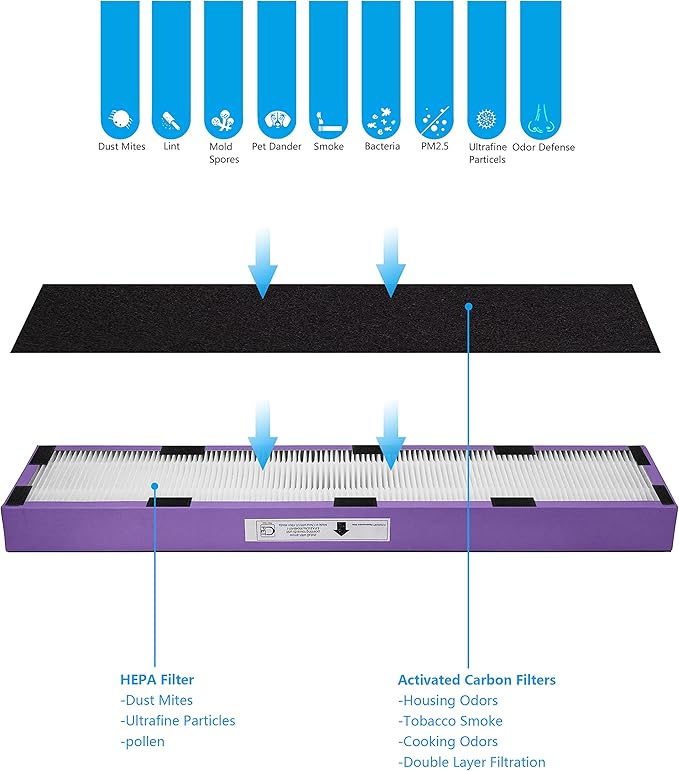 FLT5250PT True HEPA Replacement Filter C Pet Compatible with GermGuardian Air Purifier AC5250PT, AC5000E, AC5300B,AC5350W,AC5350B,CDAP5500BCA,CDAP5500WSP,BXAP250,IAP-GG-125,2 HEPA+ 6 Pre-Filter