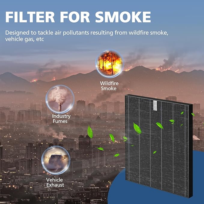 2 Pack C545 HEPA Smoke Replacement Filter S Compatible with Winix C545 Air Purifier, Replaces Part 1712-0096-00 and 2522-0058-00, 2 HEPA Filter + 8 Activated Carbon Filters, Black