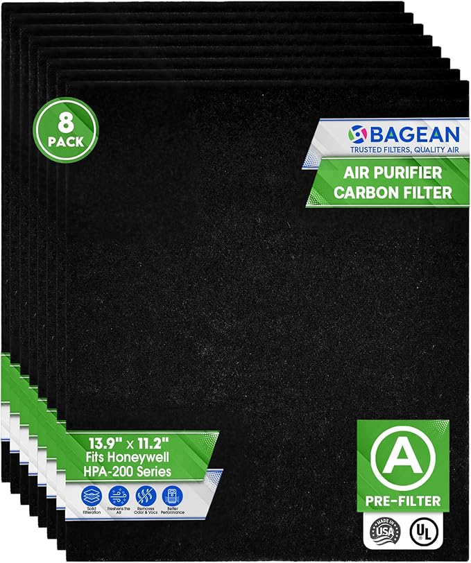 Bagean Activated Carbon Pre Filter A Replacement - Compatible with Honeywell HPA200 Air Purifier Series - Fits Honeywell HPA200 Prefilter A - Air Filters Absorb Odors and Freshen Your Home (8-Pack)