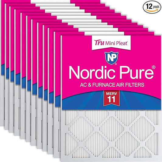 Nordic Pure 12x12x1 (Actual Size: 11 3/4 x 11 3/4 x 3/4) Tru Mini Pleat MERV 11 AC Furnace Air Filters – 2.5X More Media for Extended Durability & Superior Filtration - 12 Pack