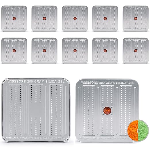 200 Gram 10 Pack Gun Safe Dehumidifier, Reusable Silica Gel Dehumidifier, Indicating Silica Gel Desiccant Canister (Orange to Green)
