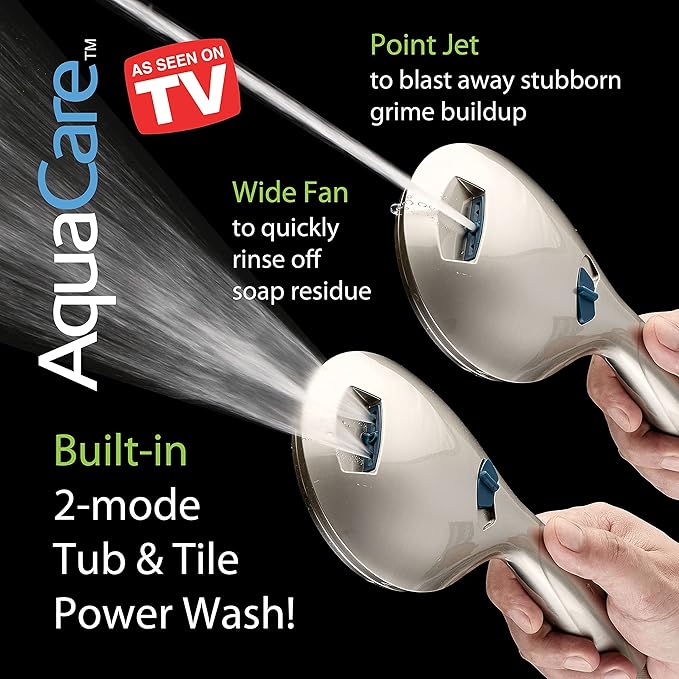 Hotel Spa AquaCare As-Seen-On-TV High Pressure 50-mode Rain & Handheld 3-way Shower Head Combo - Anti-clog Nozzles/Tub, Tile & Pet Power Wash/Extra Long 6 ft. Stainless Steel Hose/Nickel Finish