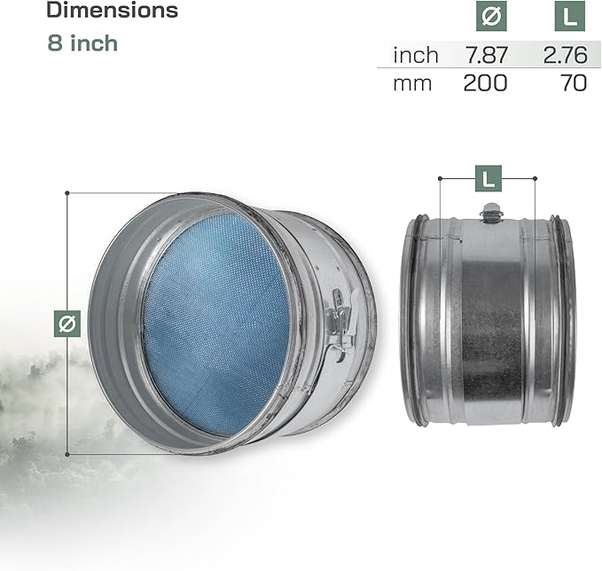 Vent Systems 8" Inch Inline Air Filter - Duct Filter - G4 Class Filtration Purifier System with Steel Mesh Screen - Air Vent Filters for Dust Collection/Air Purification - Rigid/Flexible Vent Hose