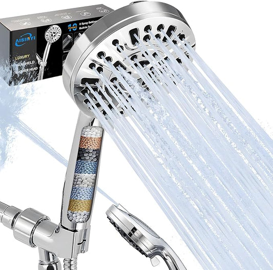Filtered Shower Head with handheld, 10 Functions High Pressure showerhead with 79"Stainless Steel Shower Hose, Built-in 2 Power Wash, Replaceable Filter Design to Improve Water Quality (Chrome)