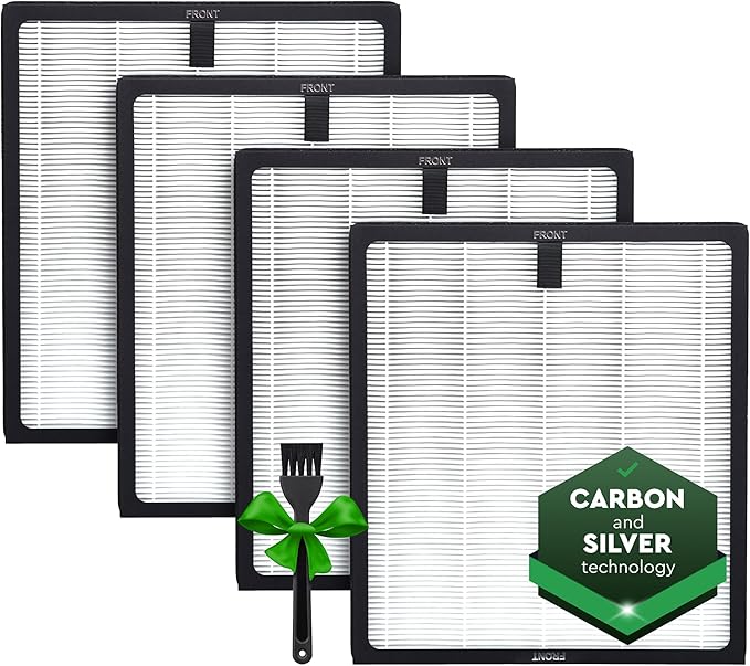 HY4866 Air Purifier Replacement Filter - 4 Pack Compatible with MORENTO, WESTHEY HY4866, YIOU M1 - True HEPA Filter, 4 Stage Filtration, Carbon & Silver Technology