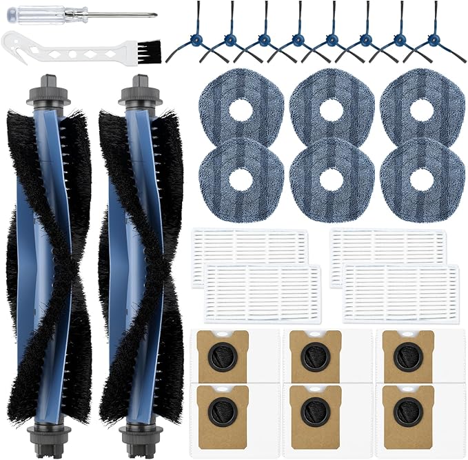 28 Pack C20 Omni Replacement Parts Accessories for Eufy C20 Omni Robot Vacuum Kit, 2 Roller Brush, 4 HEPA Filters, 6 Mop Pads, 6 Dust Bags, 8 Side Brushes,1 Cleaning Brush 1 Screwdriver