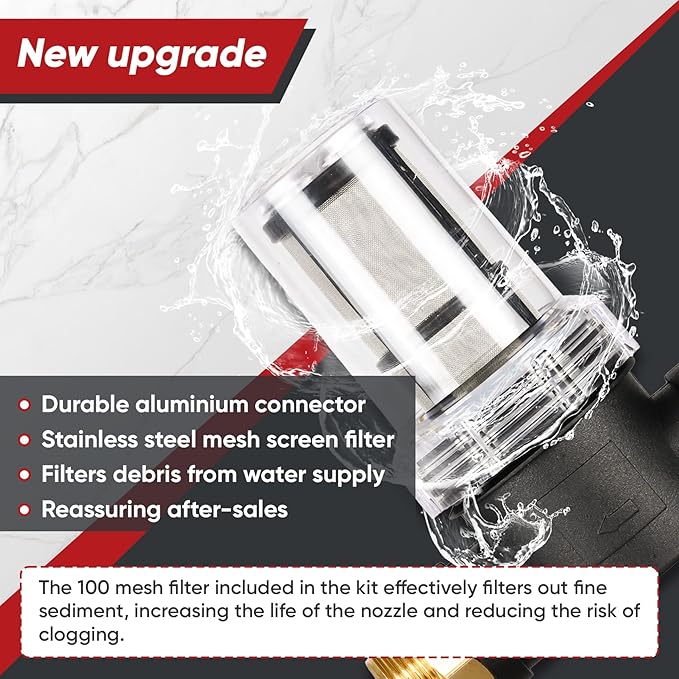 Garden Hose Inlet Filter for Pressure Washer Inlet Water, Sediment Filter Attachment, Inline Water Filter for Garden Hose with 40 Mesh and 100 Mesh Screen, 2 Pack O-Ring