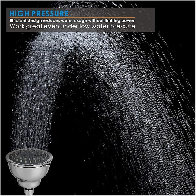 Voolan High Pressure Shower Head - 4 Inches Rain Showerhead - 5 Spray Settings - Luxury Modern Chrome Look - Perfect Adjustable Replacement for Bathroom Shower Heads