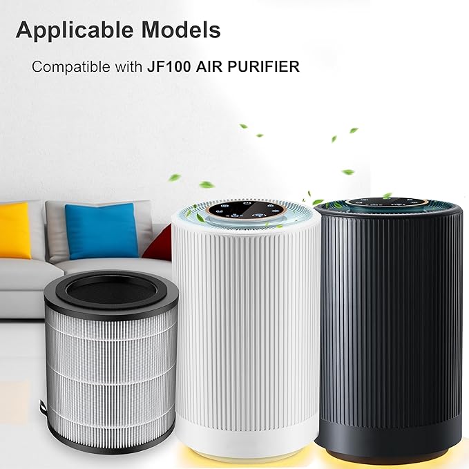 JF100 Replacement Filter, Compatible with JF100 Air Purifier, 3-in-1 Pre-Filter, H13 True HEPA and Activated Carbon Filtration System, 2 Pack