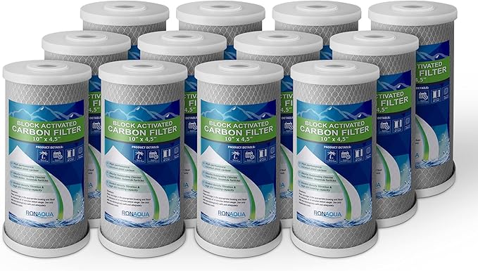 Big CTO Carbon Block Water Filters 4.5" x 10" Whole House Cartridges WELL-MATCHED with CBC Series, WFHDC8001, EP and EPM Series (12 Pack)
