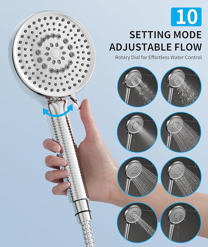 Filtered Shower Head with Handheld, 10 Spray Mode High Pressure Shower Head with Filters, Shower Filter Head for Hard Water, Powerful Spray for Cleaning, 2 Replaceable Filters Included, Chrome