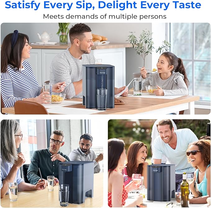 Waterdrop Large 27-Cup Mega Electric Water Filter Dispenser, 200-Gallon Rechargeable Instant Pitcher, NSF/ANSI 42&53&401&372, Reduce PFAS, Lead, Chlorine, with 1 Filter, Blue, Does not Lower TDS