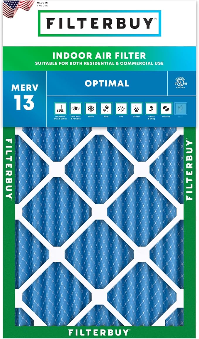Filterbuy 14x25x2 Air Filter MERV 13 (MPR 1900) Health Defense Replacement (1-Pack), Electrostatic Pleated HVAC AC Furnace Filters, Made in USA (Actual Size: 13.50 x 24.50 x 1.75)