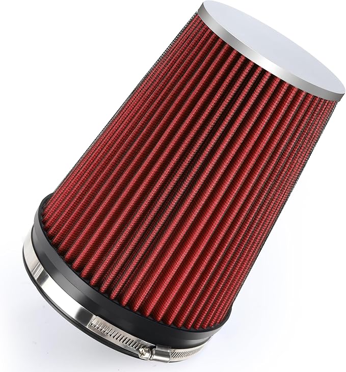 6" 152mm Cold Air Intake Filter Clamp-On Replacement High Flow Inlet Air Filter High Performance Washable Cone Filter 9" Tall Red