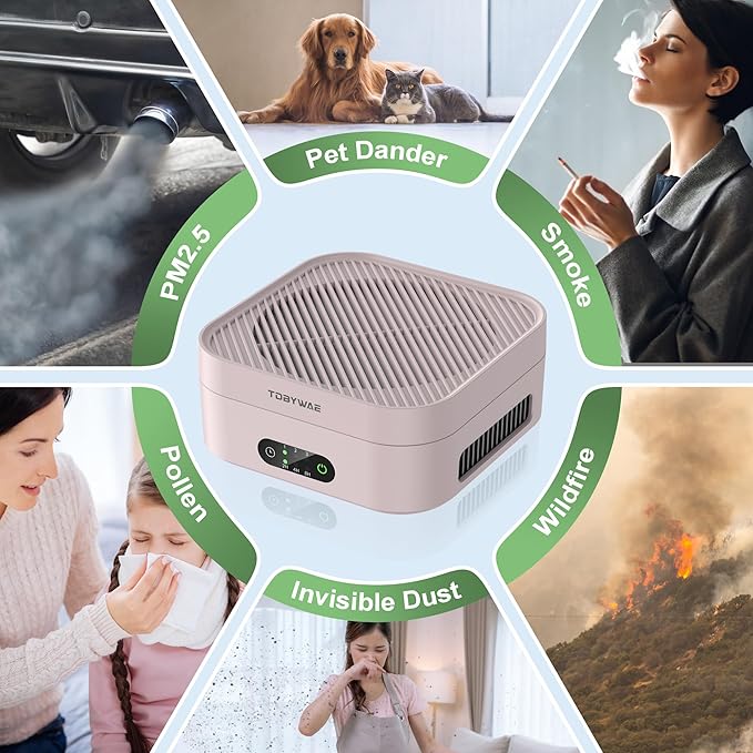 Air Purifiers for Home, TDBYWAE Air Purifier for Bedroom Up to 600 ft², H13 True HEPA Air Purifier for Pets Dust Dander Pollen Odor Smoke, with New Quiet Wind Wheel System, for Desk/Car/Travel（Pink）