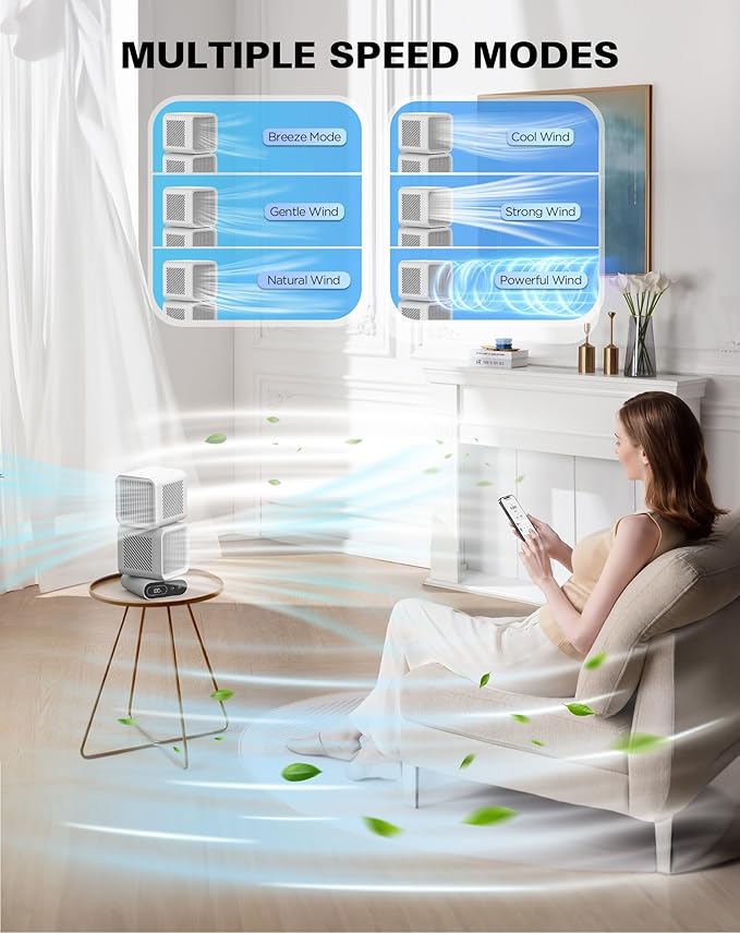 Desk Fan, 11-Inch Table Fan for Bedroom, 6 Speeds, Digital Display, Dual Heads 6000mAh Battery USB Fans, 360° Rotating, 120° Auto Oscillating, Desk Fans Small Quiet for Home, Office, Kitchen