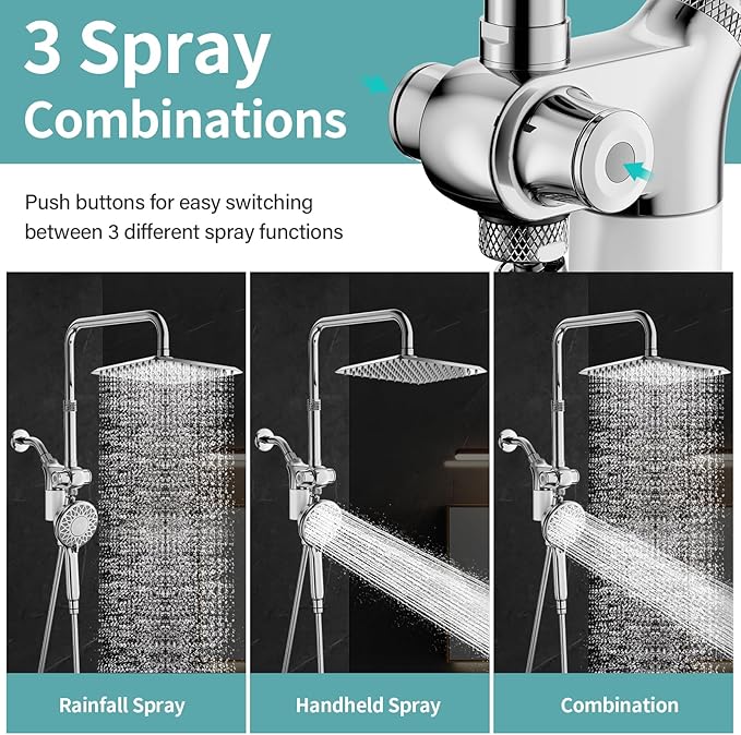 10" Rainfall Shower Heads with Handheld Spray Combo High Pressure, Magnetix Shower Head with Filters for Hard Water, 2 in 1 Dual Shower Head with Handheld and Adjustable Slide Bar (Chrome)
